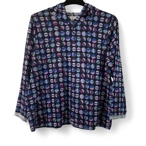 CJ Banks 1X Hooded Long Sleeve Pullover – Abstract Dot Print, Cozy Stretch Knit
